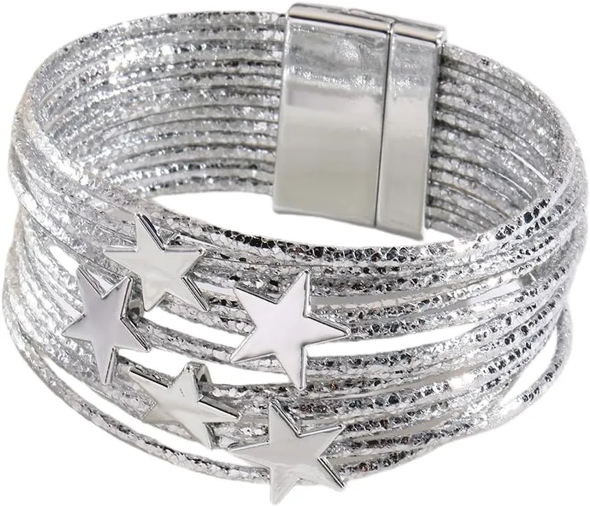 Y2K Star Multi-layer Leather Wristband Bracelet Punk Gothic Star Layered Bracelets for Women Men Aesthetic Grunge Bangle Gift Shiny Millennium Y2K Jewelry