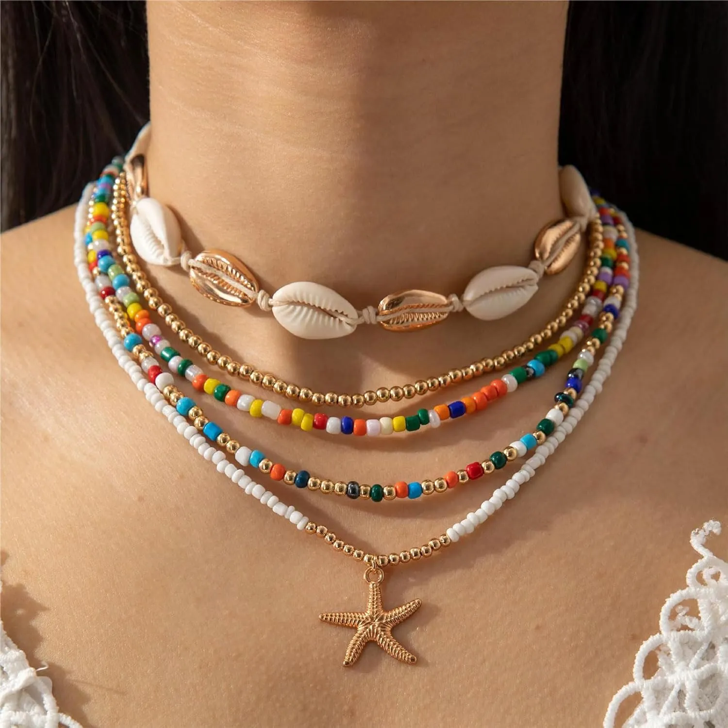 YANCHUN Shell Necklace Beach Jewelry for Women Sea Shell Necklace Layered Gold Shell Charm Necklaces Summer Outfits fwomen Beach Fashion 2025