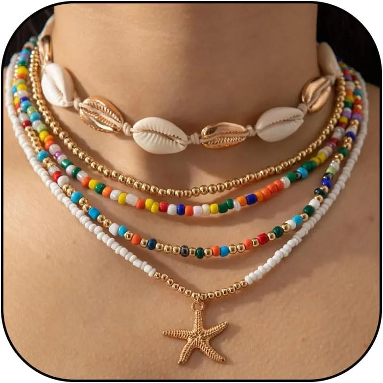 YANCHUN Shell Necklace Beach Jewelry for Women Sea Shell Necklace Layered Gold Shell Charm Necklaces Summer Outfits fwomen Beach Fashion 2025