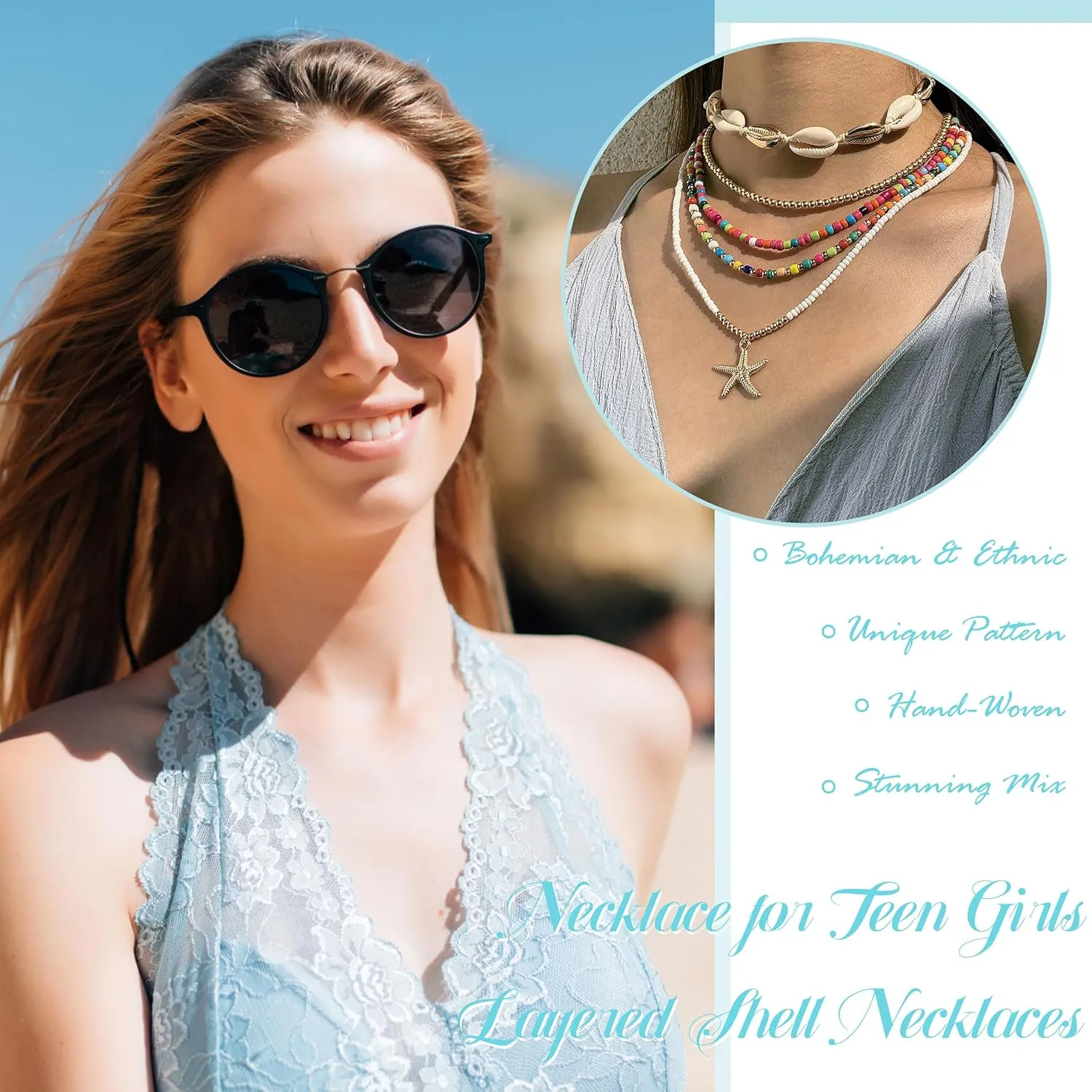 YANCHUN Shell Necklace Beach Jewelry for Women Sea Shell Necklace Layered Gold Shell Charm Necklaces Summer Outfits fwomen Beach Fashion 2025