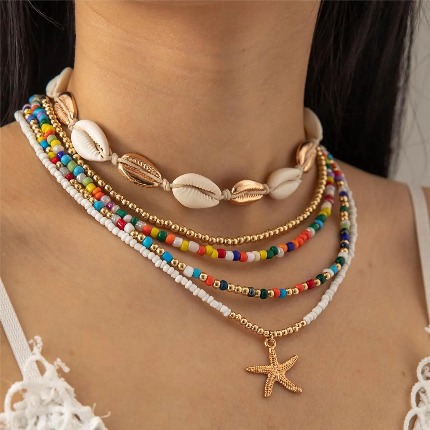 YANCHUN Shell Necklace Beach Jewelry for Women Sea Shell Necklace Layered Gold Shell Charm Necklaces Summer Outfits fwomen Beach Fashion 2025