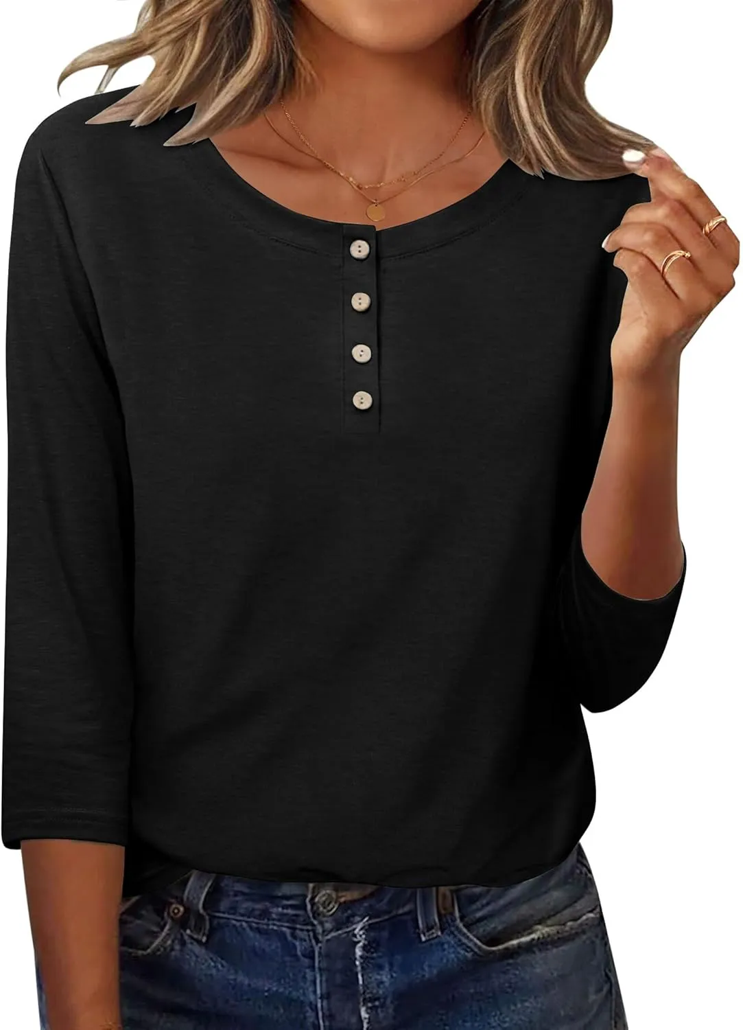 Zeagoo 3/4 Length Sleeve Women Tops Crew Neck Blouses Dressy Casual Summer T Shirts Loose Fit Business Work Clothes
