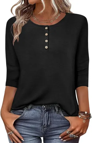 Zeagoo 3/4 Length Sleeve Women Tops Crew Neck Blouses Dressy Casual Summer T Shirts Loose Fit Business Work Clothes