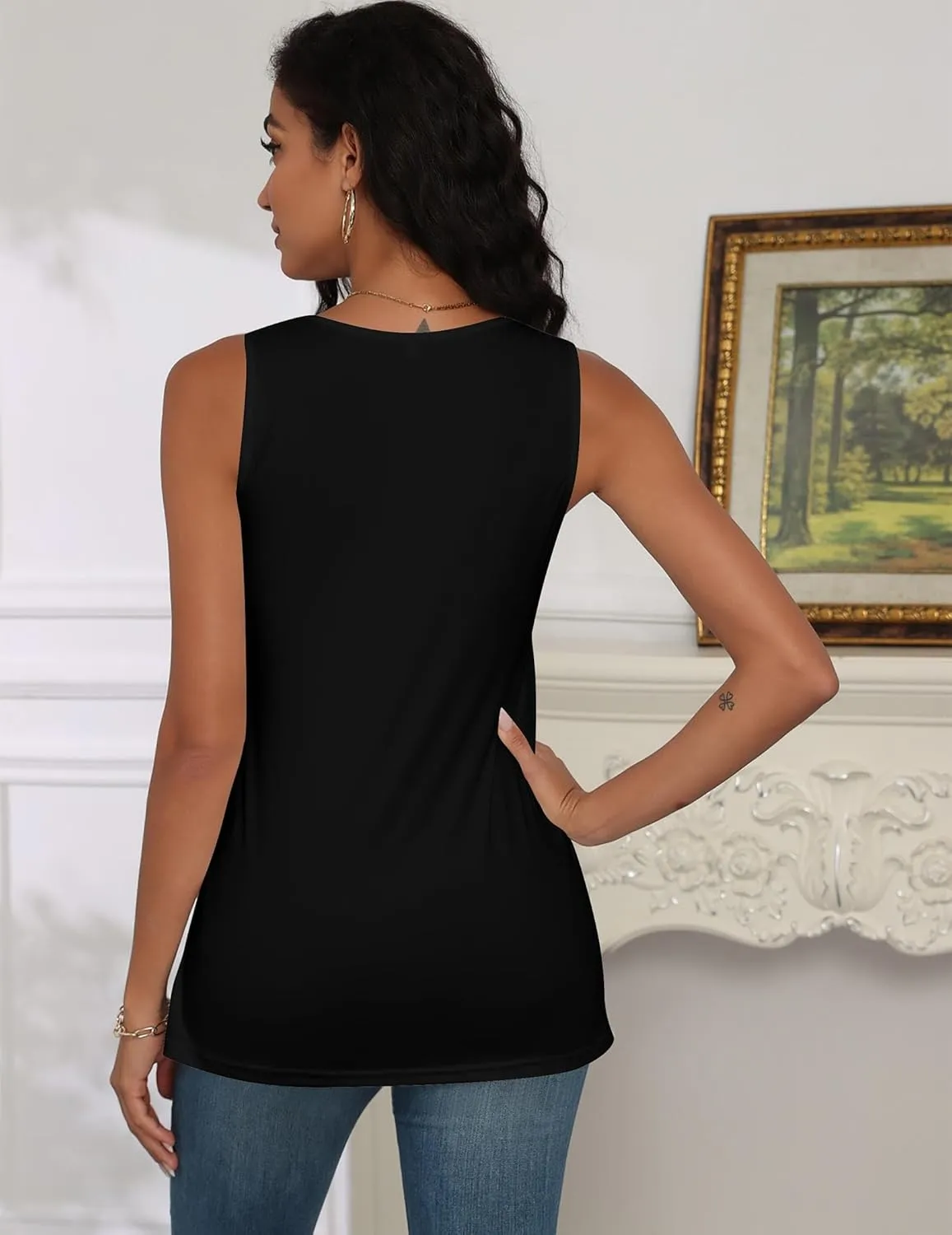 Zeagoo Tank Tops for Women 2025 Summer Square Neck Loose Fit Side Split Casual Flowy Sleeveless Shirts S-XXL
