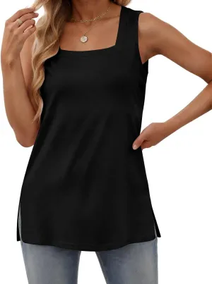 Zeagoo Tank Tops for Women 2025 Summer Square Neck Loose Fit Side Split Casual Flowy Sleeveless Shirts S-XXL