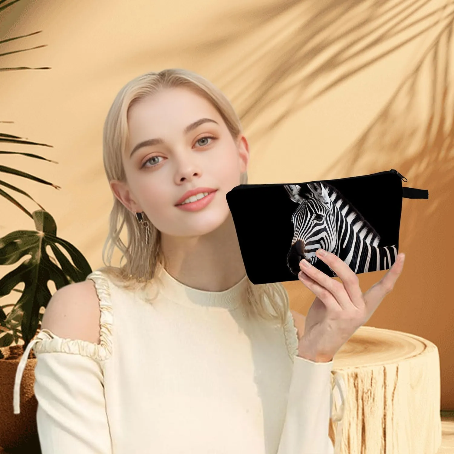 Zebra Makeup Bag for Women Travel Cosmetic Organizer Bag Teacher Appreciation Gifts Small Zipper Toiletry Bag