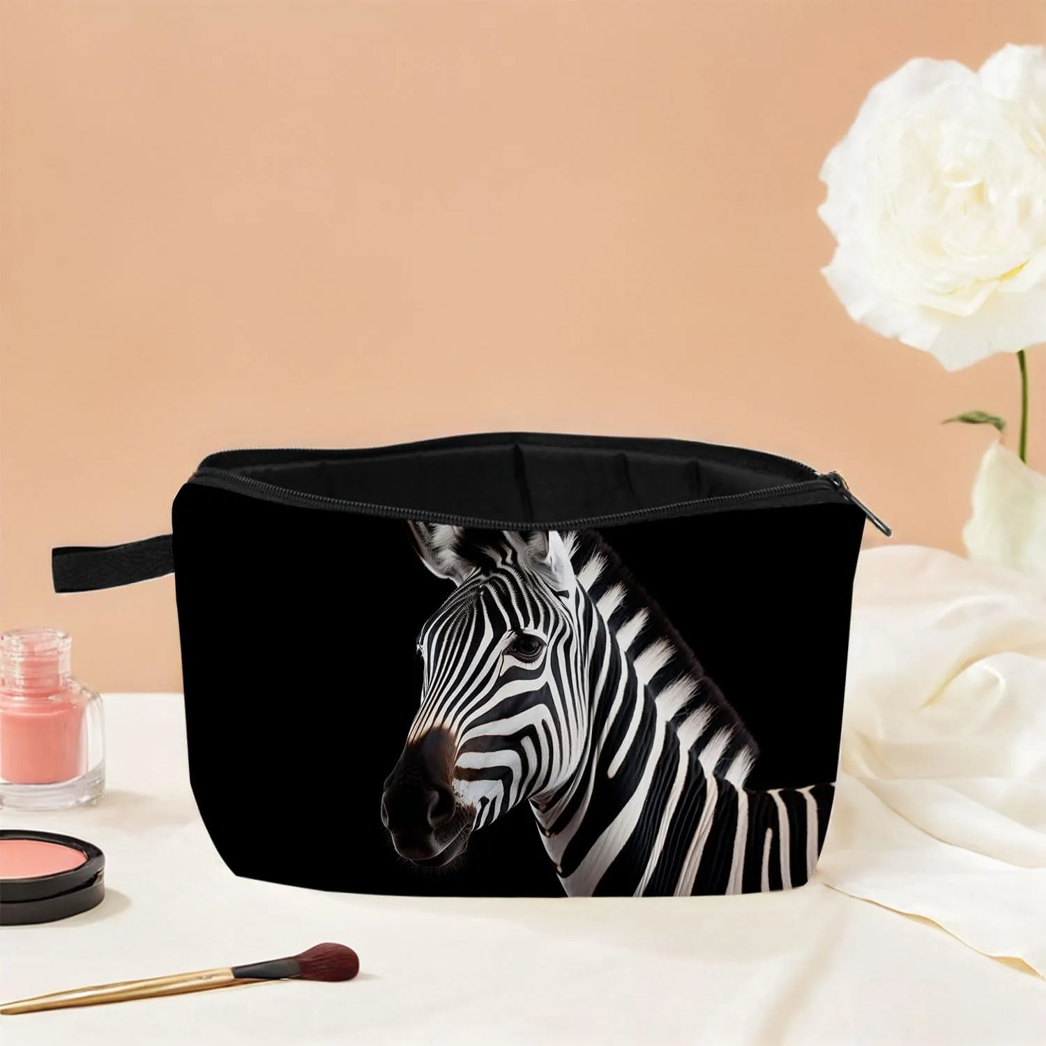 Zebra Makeup Bag for Women Travel Cosmetic Organizer Bag Teacher Appreciation Gifts Small Zipper Toiletry Bag