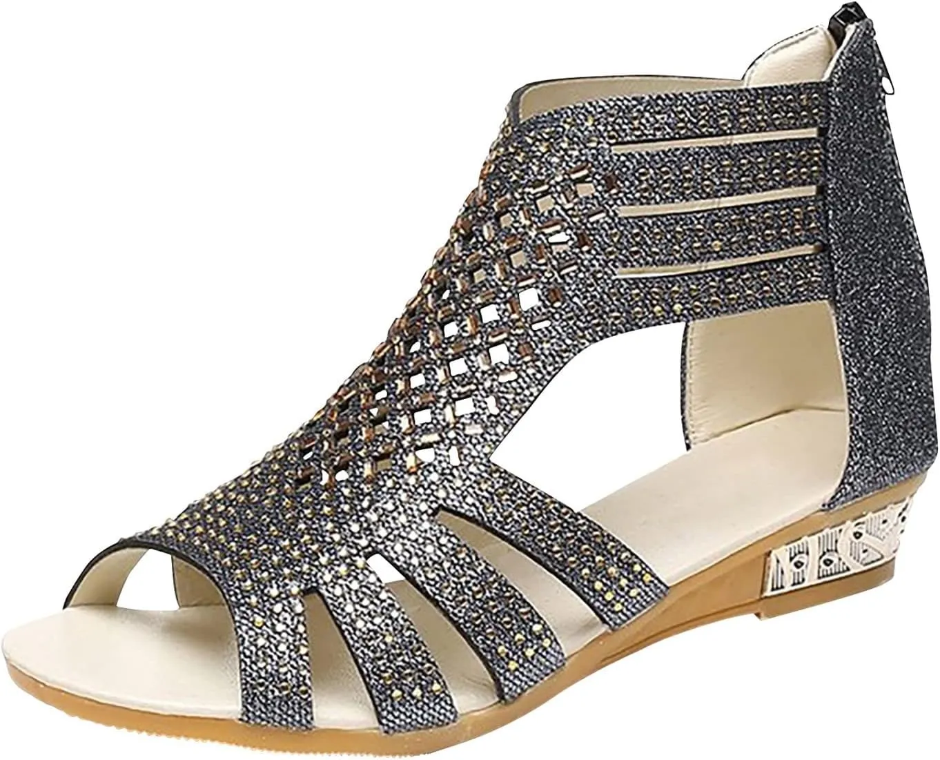 Zip Out Up Crystal Hollow Sandals Women's Vintage Outdoor Shoes Ladies Fashion Womens Glitter Sandals