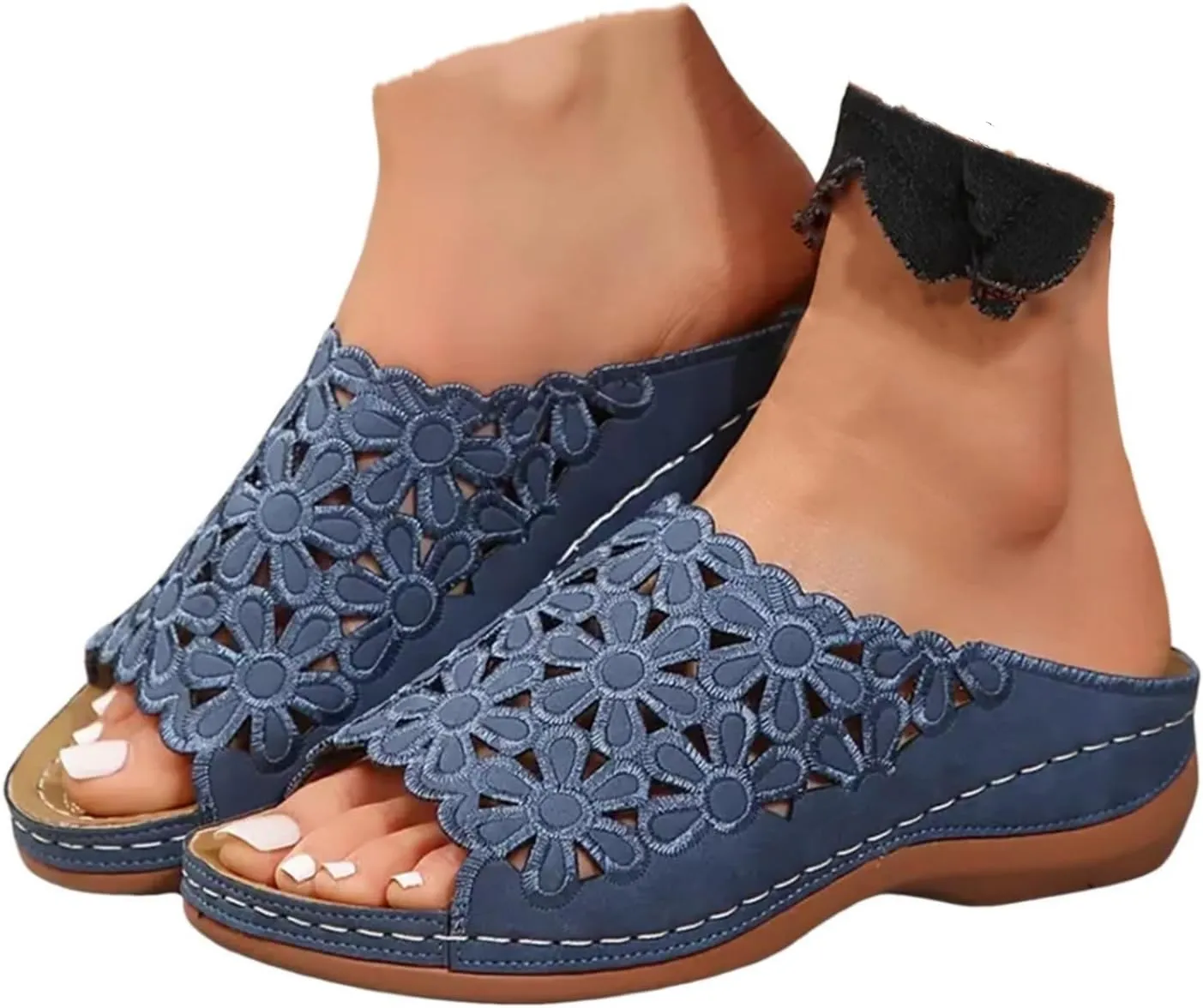 ZSpzx Orthopedic Sandals for Women,2025 Arch Support Wedge Flip Flops Slide Comfortable Open Toe Slip on Flowers Hollow Out On Dressy Summer Travel Work