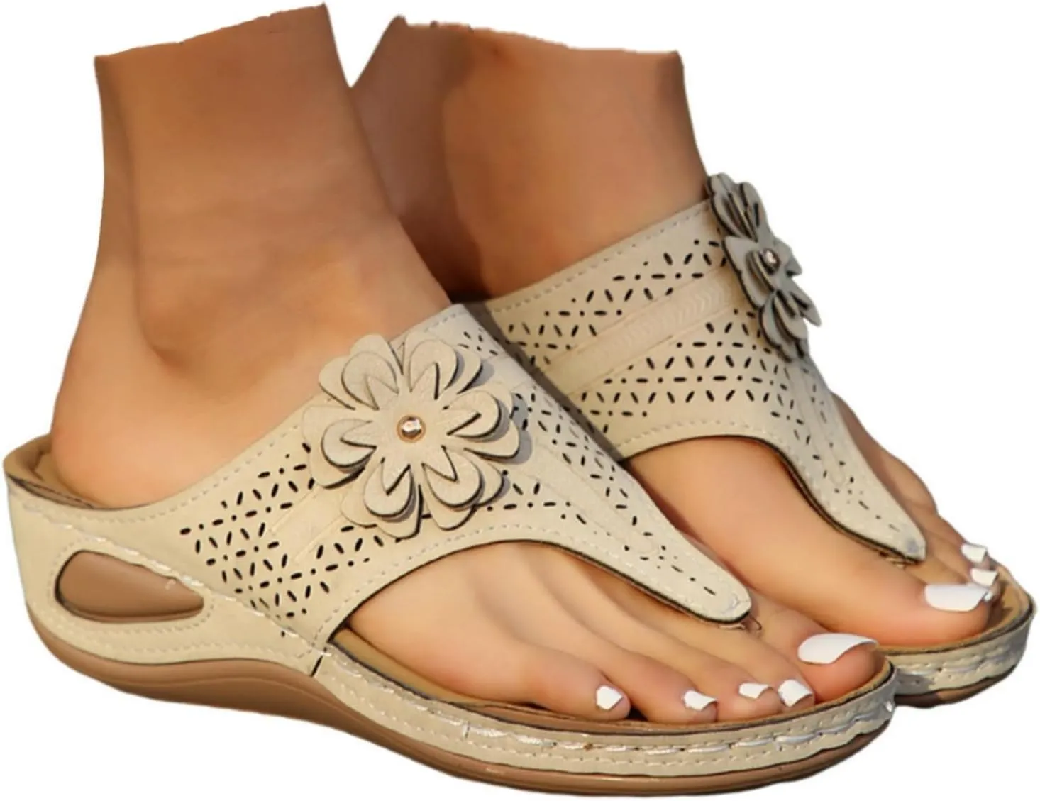 ZSpzx Orthopedic Sandals for Women,2025 Arch Support Wedge Flip Flops Slide Dressy Summer Casual Slip On Thick Sole Beach Flowers Comfortable Outdoor Walking Plantar Fasciitis Shoes