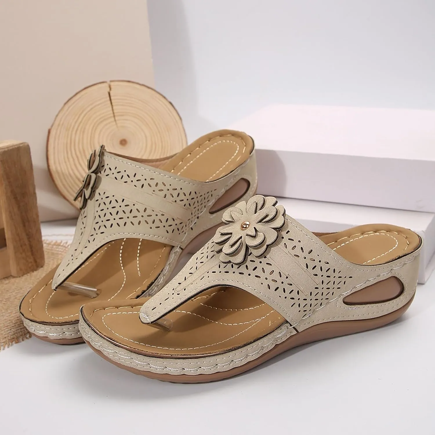 ZSpzx Orthopedic Sandals for Women,2025 Arch Support Wedge Flip Flops Slide Dressy Summer Casual Slip On Thick Sole Beach Flowers Comfortable Outdoor Walking Plantar Fasciitis Shoes