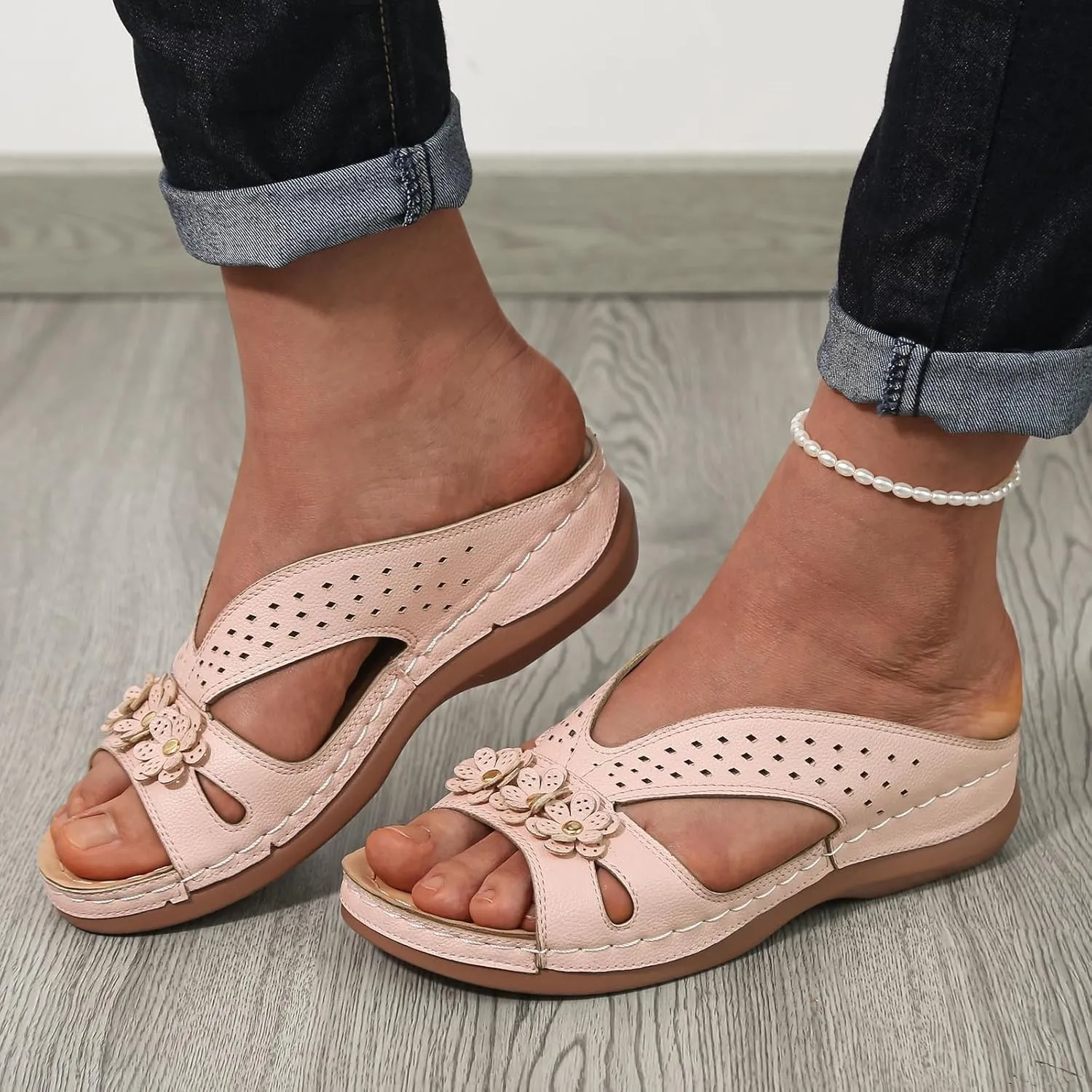 ZSpzx Orthopedic Sandals for Women,2025 Arch Support Wedge Flip Flops Slide Dressy Summer Comfortable Slip On Beach Flowers Memory Foam Outdoor Walking Plantar Fasciitis Shoes Travel