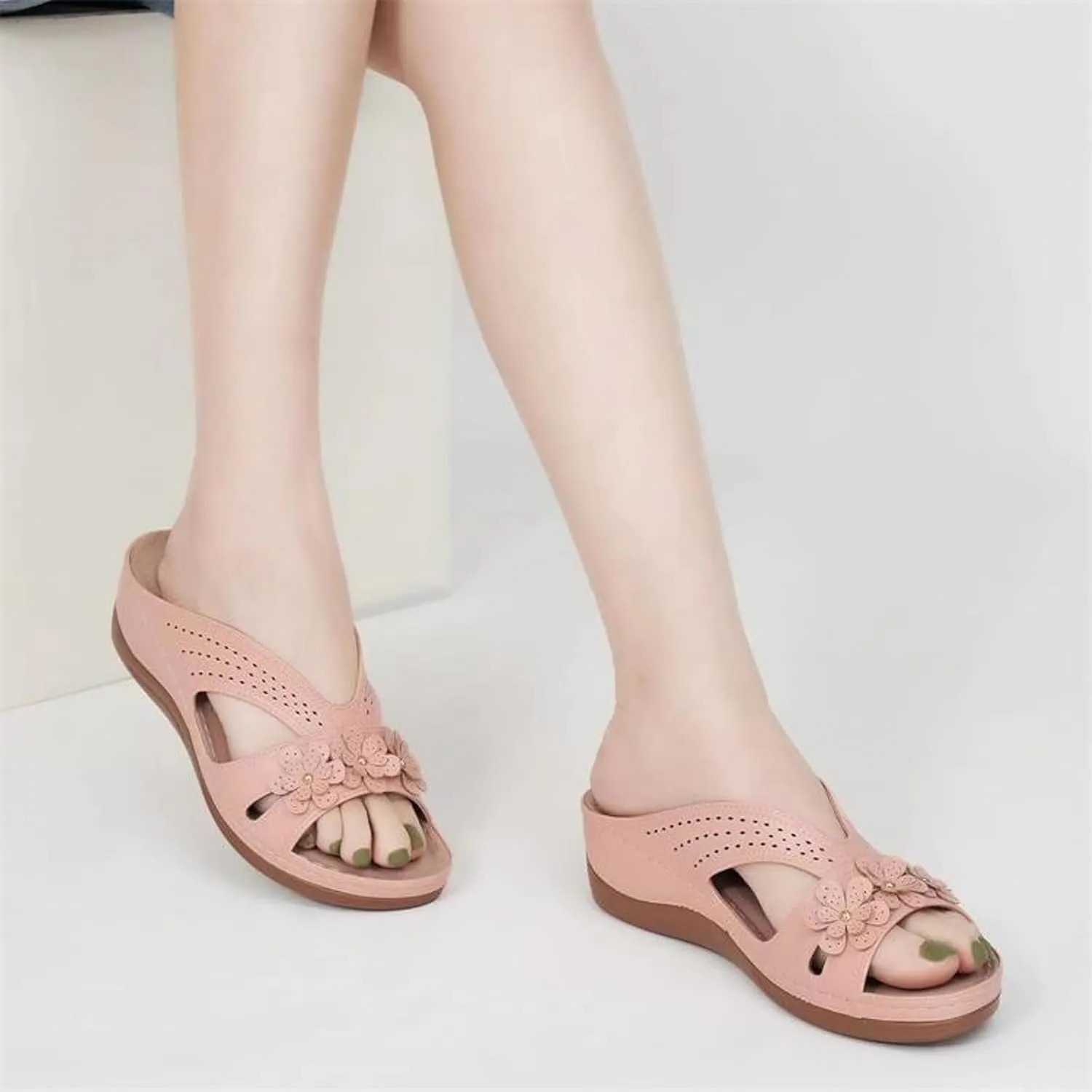 ZSpzx Orthopedic Sandals for Women,2025 Arch Support Wedge Flip Flops Slide Dressy Summer Comfortable Slip On Beach Flowers Memory Foam Outdoor Walking Plantar Fasciitis Shoes Travel
