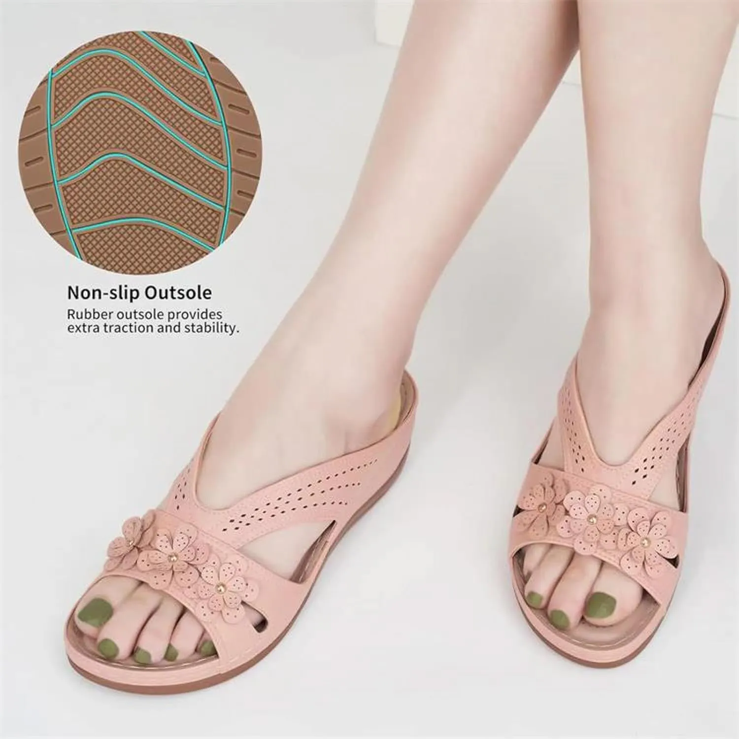 ZSpzx Orthopedic Sandals for Women,2025 Arch Support Wedge Flip Flops Slide Dressy Summer Comfortable Slip On Beach Flowers Memory Foam Outdoor Walking Plantar Fasciitis Shoes Travel