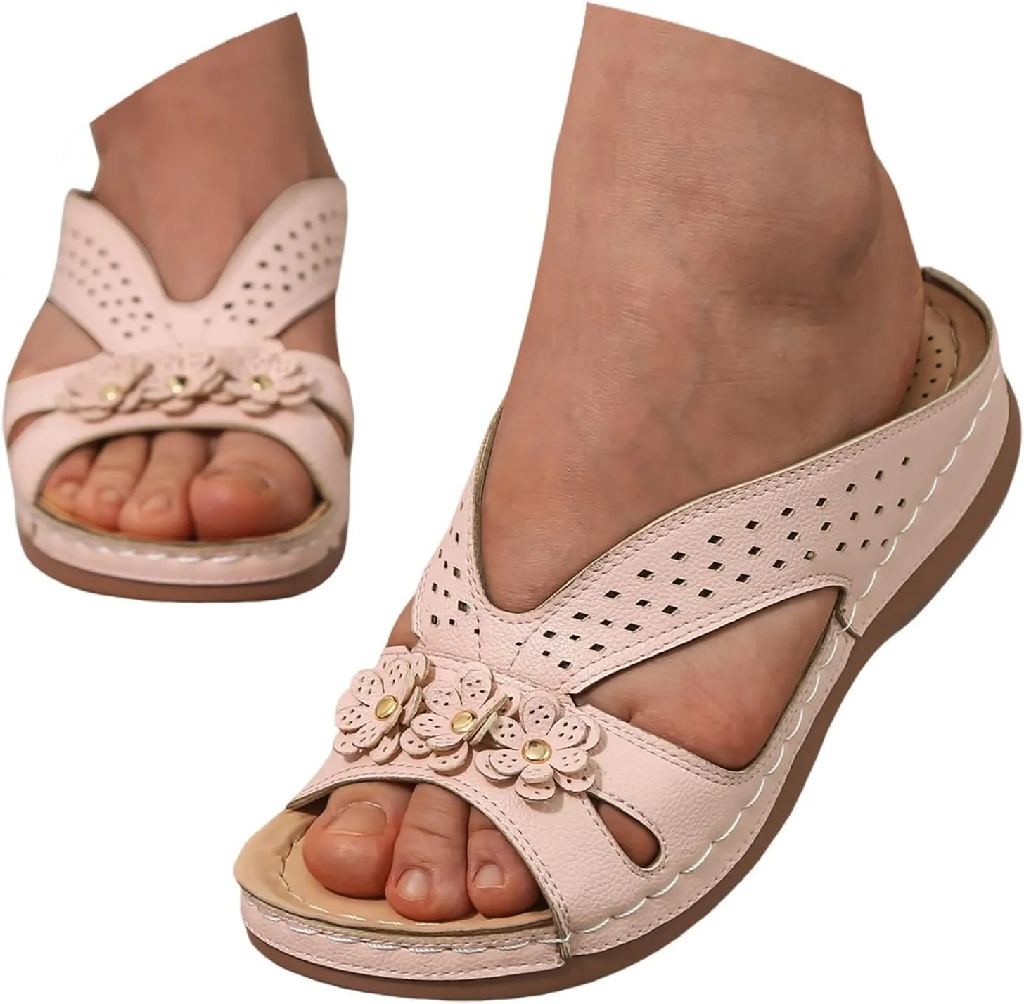 ZSpzx Orthopedic Sandals for Women,2025 Arch Support Wedge Flip Flops Slide Dressy Summer Comfortable Slip On Beach Flowers Memory Foam Outdoor Walking Plantar Fasciitis Shoes Travel