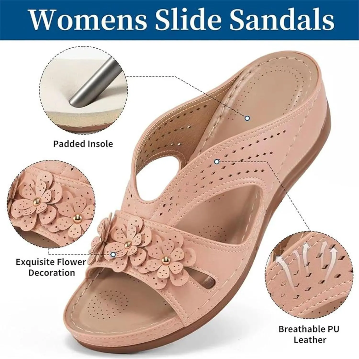 ZSpzx Orthopedic Sandals for Women,2025 Arch Support Wedge Flip Flops Slide Dressy Summer Comfortable Slip On Beach Flowers Memory Foam Outdoor Walking Plantar Fasciitis Shoes Travel