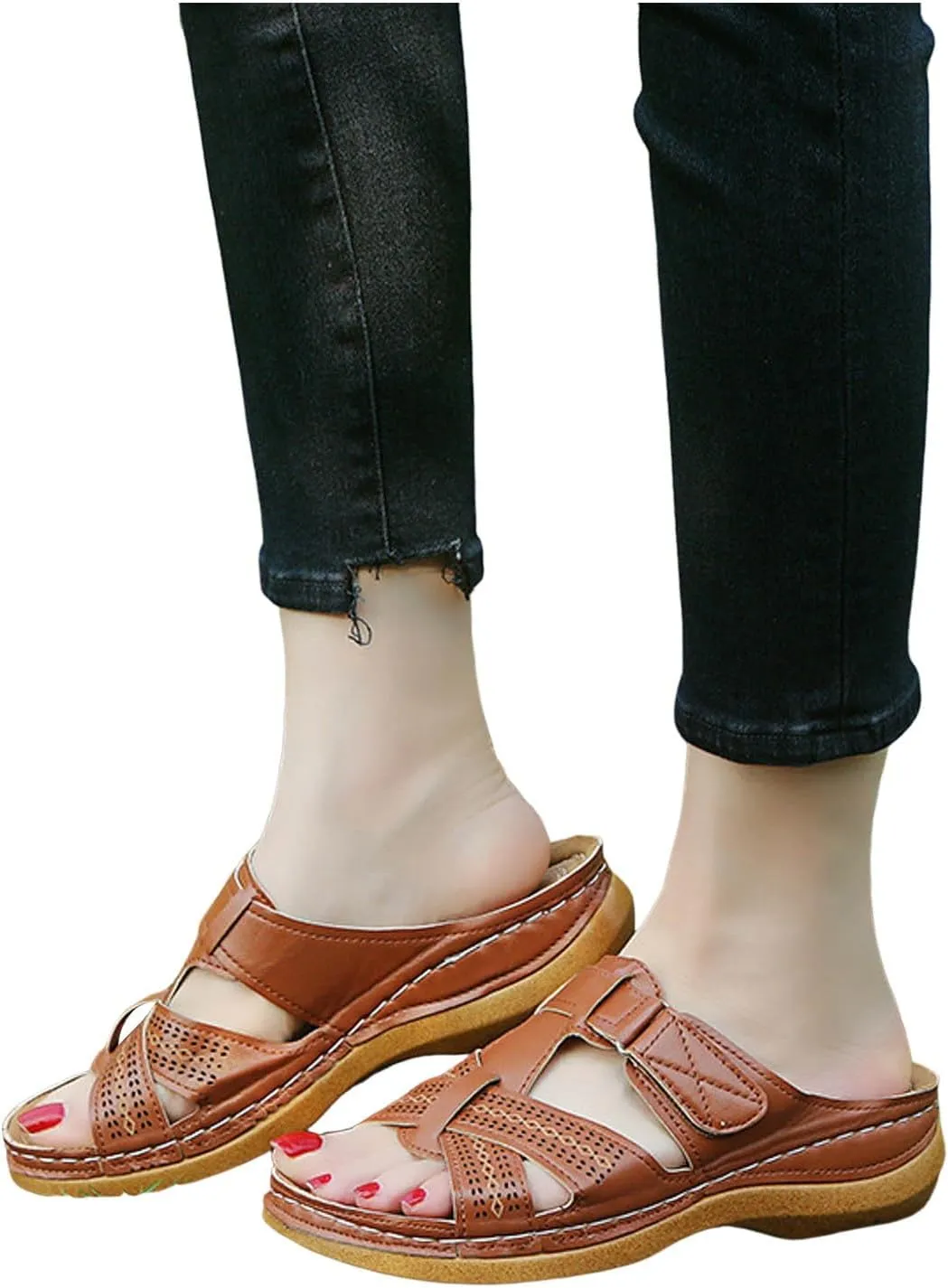 ZSpzx Orthopedic Sandals for Women,2025 Arch Support Wedge Flip Flops Slide Open Toe Crisscross Straps Slip on Dressy Summer Comfortable Sandalias Slippers Plantar Fasciitis Walking Beach Shoes