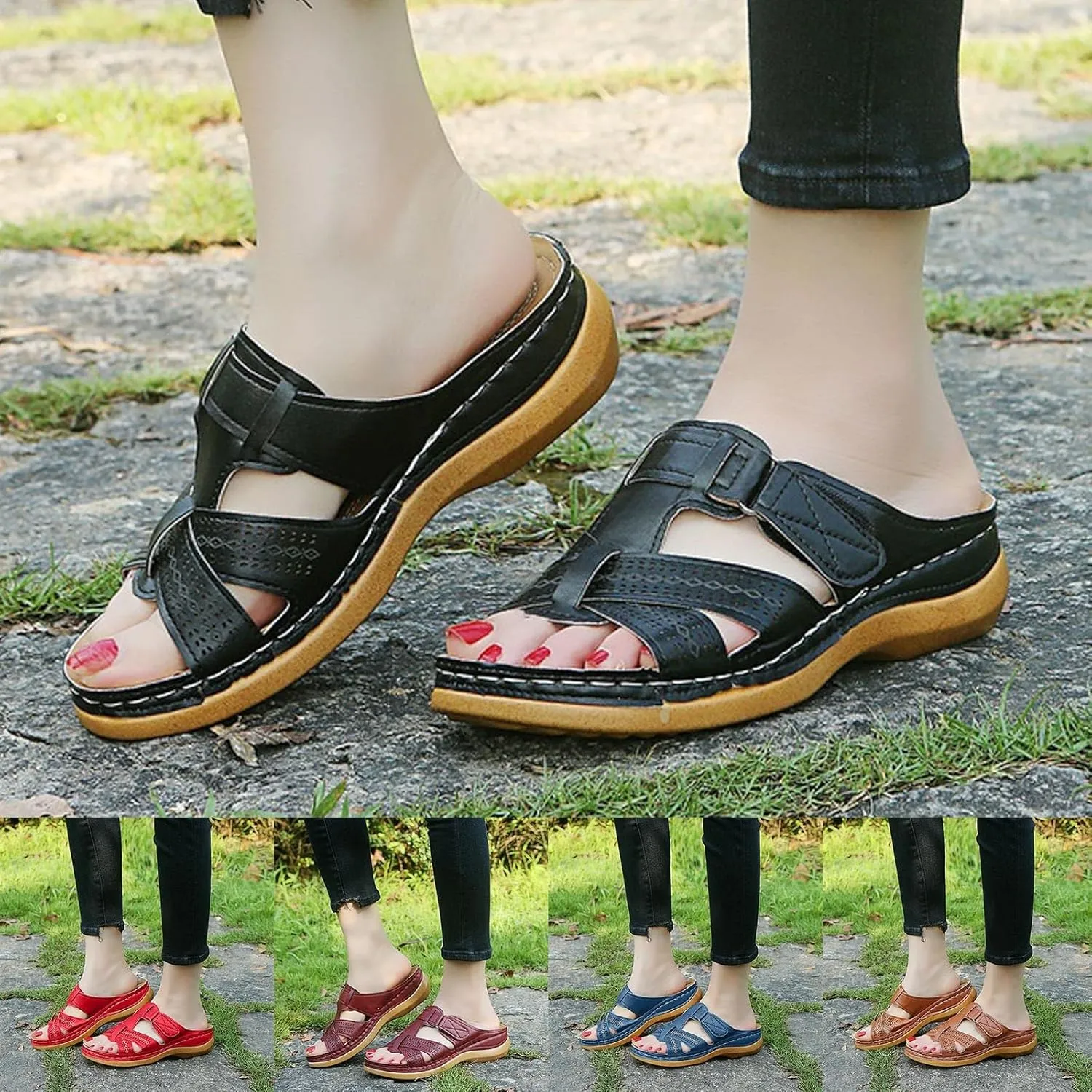 ZSpzx Orthopedic Sandals for Women,2025 Arch Support Wedge Flip Flops Slide Open Toe Crisscross Straps Slip on Dressy Summer Comfortable Sandalias Slippers Plantar Fasciitis Walking Beach Shoes