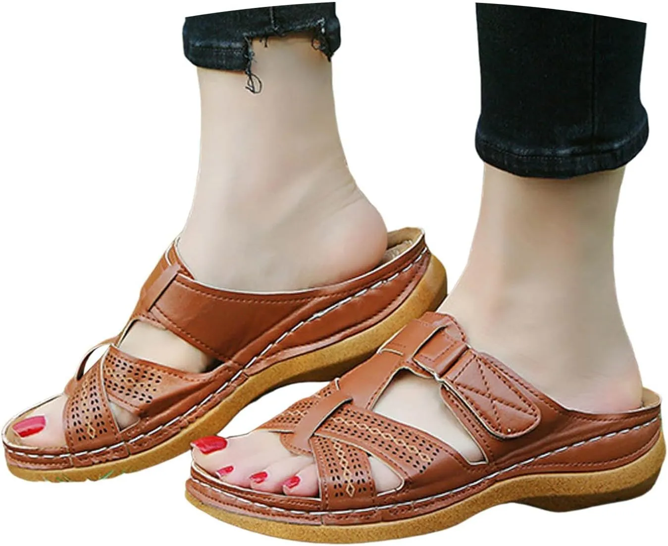ZSpzx Orthopedic Sandals for Women,2025 Arch Support Wedge Flip Flops Slide Open Toe Crisscross Straps Slip on Dressy Summer Comfortable Sandalias Slippers Plantar Fasciitis Walking Beach Shoes