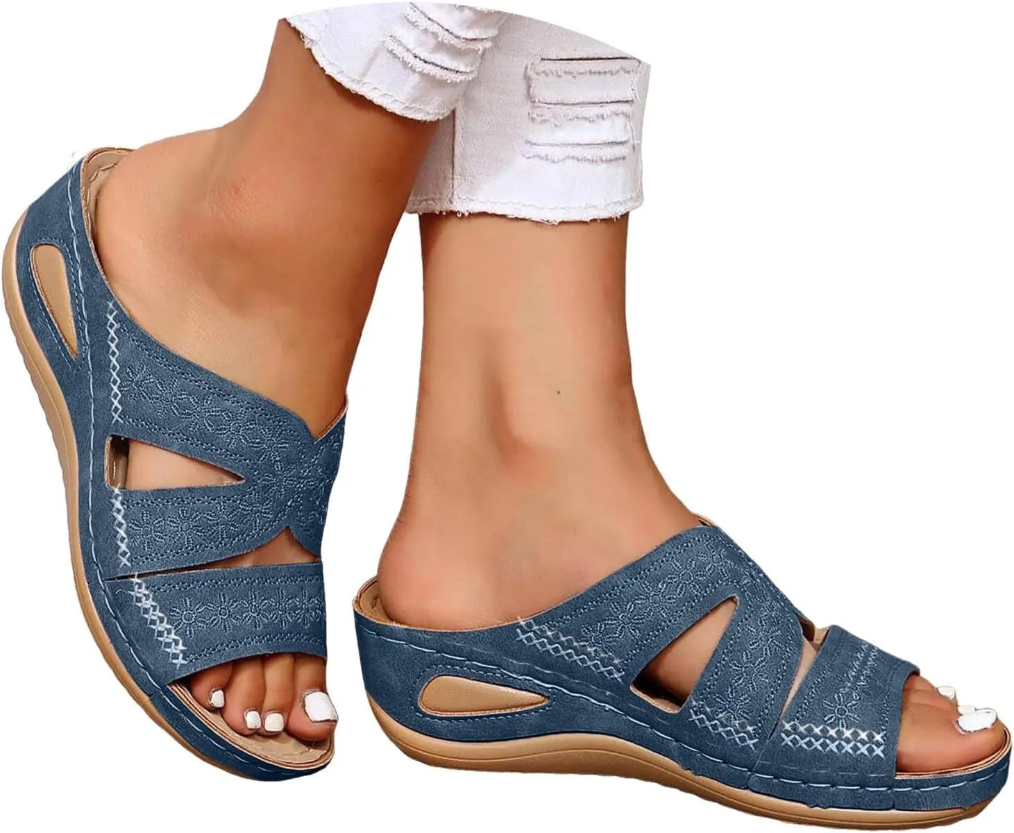 ZSpzx Orthopedic Sandals for Women,2025 Arch Support Wedge Flip Flops Slide Summer Flat Open Toe Casual Slip on Beach Slippers Comfortable Outdoor Walking Plantar Fasciitis Shoes
