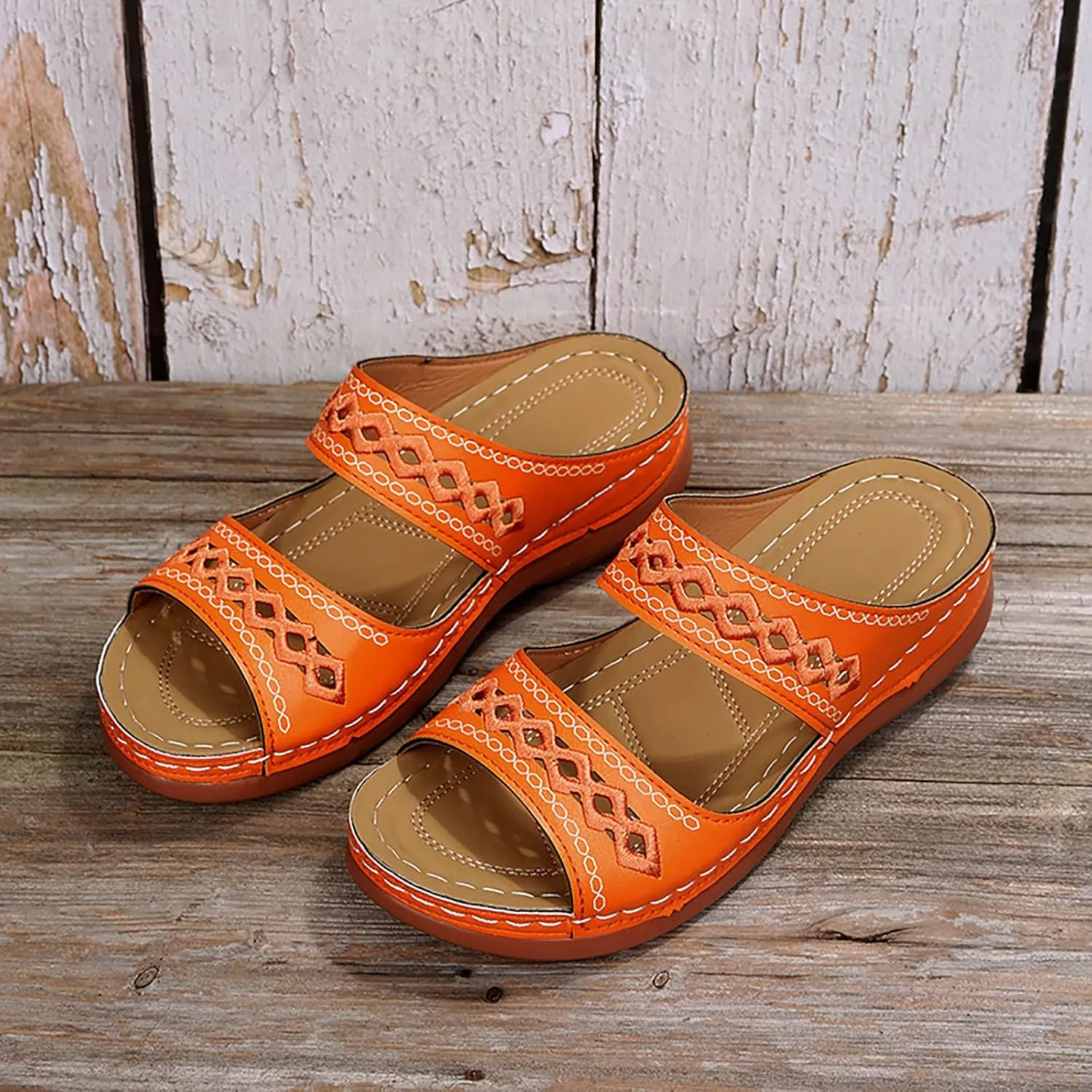 ZSpzx Orthopedic Sandals For Women,Women's Orthotic 2025 Dressy Summer Flat Open Toe Platform Sandals Hollow Out Comfortable Casual Boho Slip on Memory Foam Beach Slides Sandals Outdoor Walking Shoes