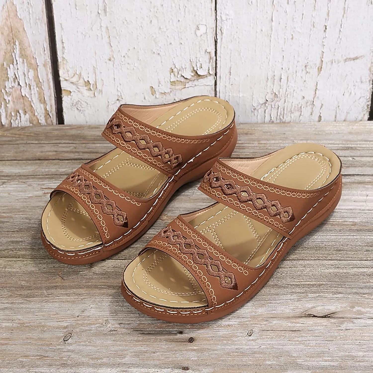 ZSpzx Orthopedic Sandals For Women,Women's Orthotic 2025 Dressy Summer Flat Open Toe Platform Sandals Hollow Out Comfortable Casual Boho Slip on Memory Foam Beach Slides Sandals Outdoor Walking Shoes