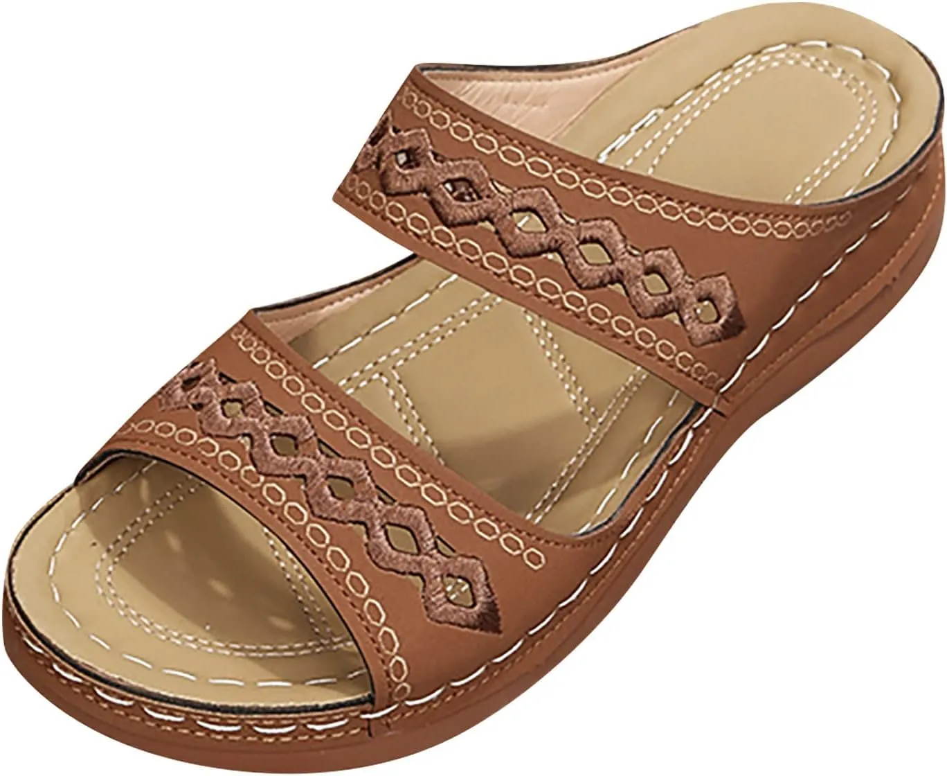 ZSpzx Orthopedic Sandals For Women,Women's Orthotic 2025 Dressy Summer Flat Open Toe Platform Sandals Hollow Out Comfortable Casual Boho Slip on Memory Foam Beach Slides Sandals Outdoor Walking Shoes