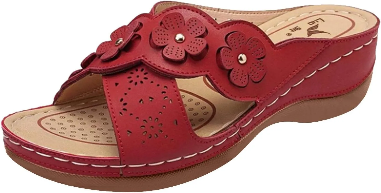 ZSpzx Summer Sandals For Women 2025 Orthopedic Comfortable Womens Hollow Flower Arch Support Casual Wedge Dressy Beach Slide Walking Flip Flops Sandalias OrtopDicas Para Mujer for Daily Wear