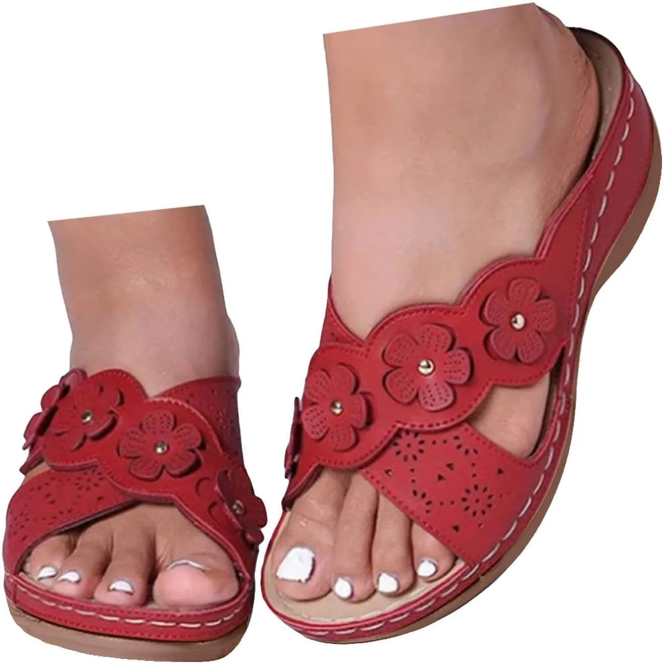 ZSpzx Summer Sandals For Women 2025 Orthopedic Comfortable Womens Hollow Flower Arch Support Casual Wedge Dressy Beach Slide Walking Flip Flops Sandalias OrtopDicas Para Mujer for Daily Wear