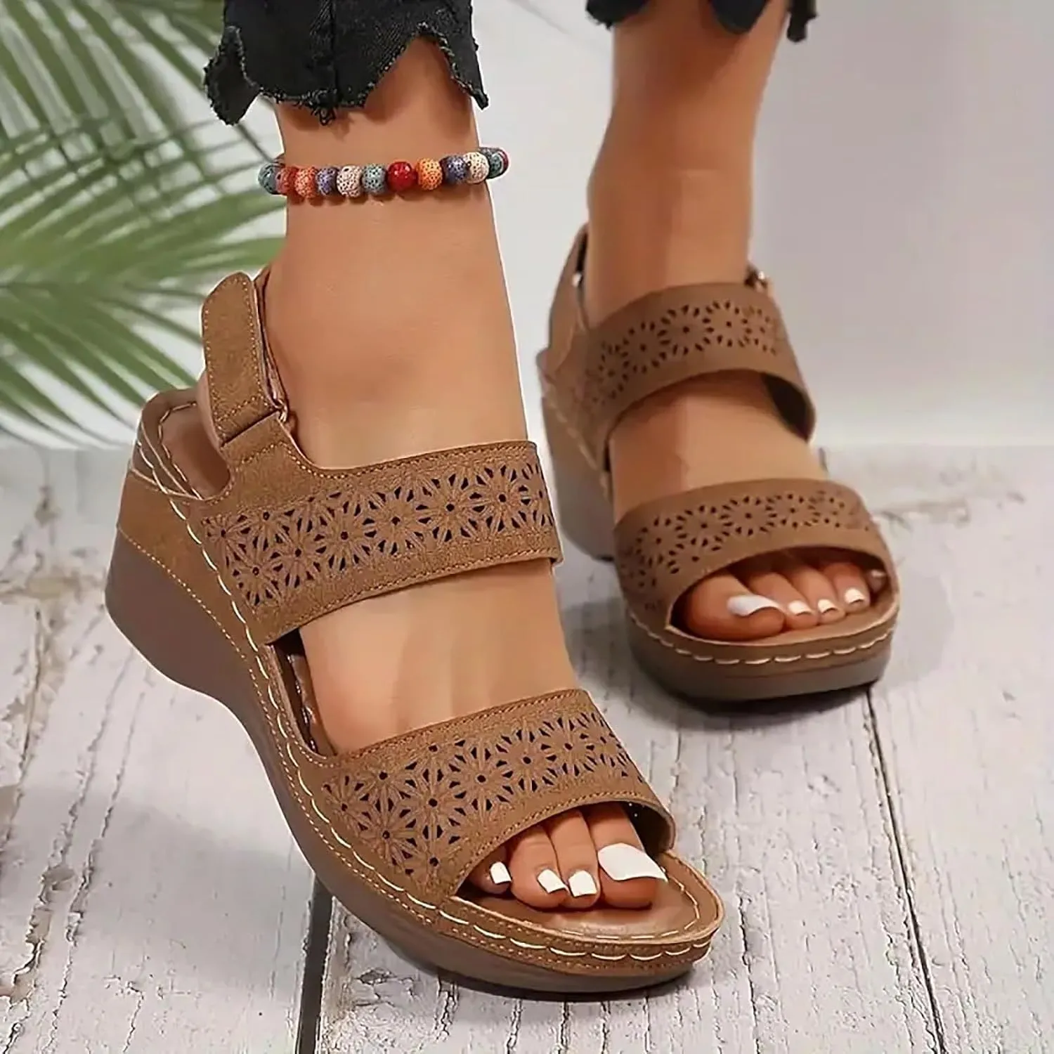 ZSpzx Women'S Orthopedic Sandals Dressy Summer With Arch Support Open Toe Slip On Block Womens Chunky Mid Heels Ankle Strap Sandal Hollow Out Slippers Casual Comfortable Adjustable Walking Shoes