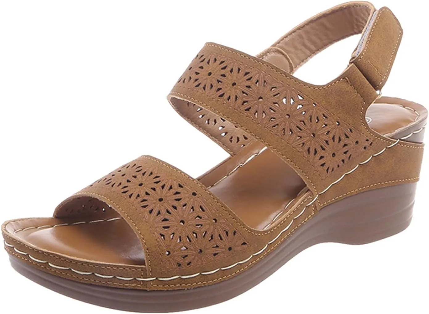 ZSpzx Women'S Orthopedic Sandals Dressy Summer With Arch Support Open Toe Slip On Block Womens Chunky Mid Heels Ankle Strap Sandal Hollow Out Slippers Casual Comfortable Adjustable Walking Shoes