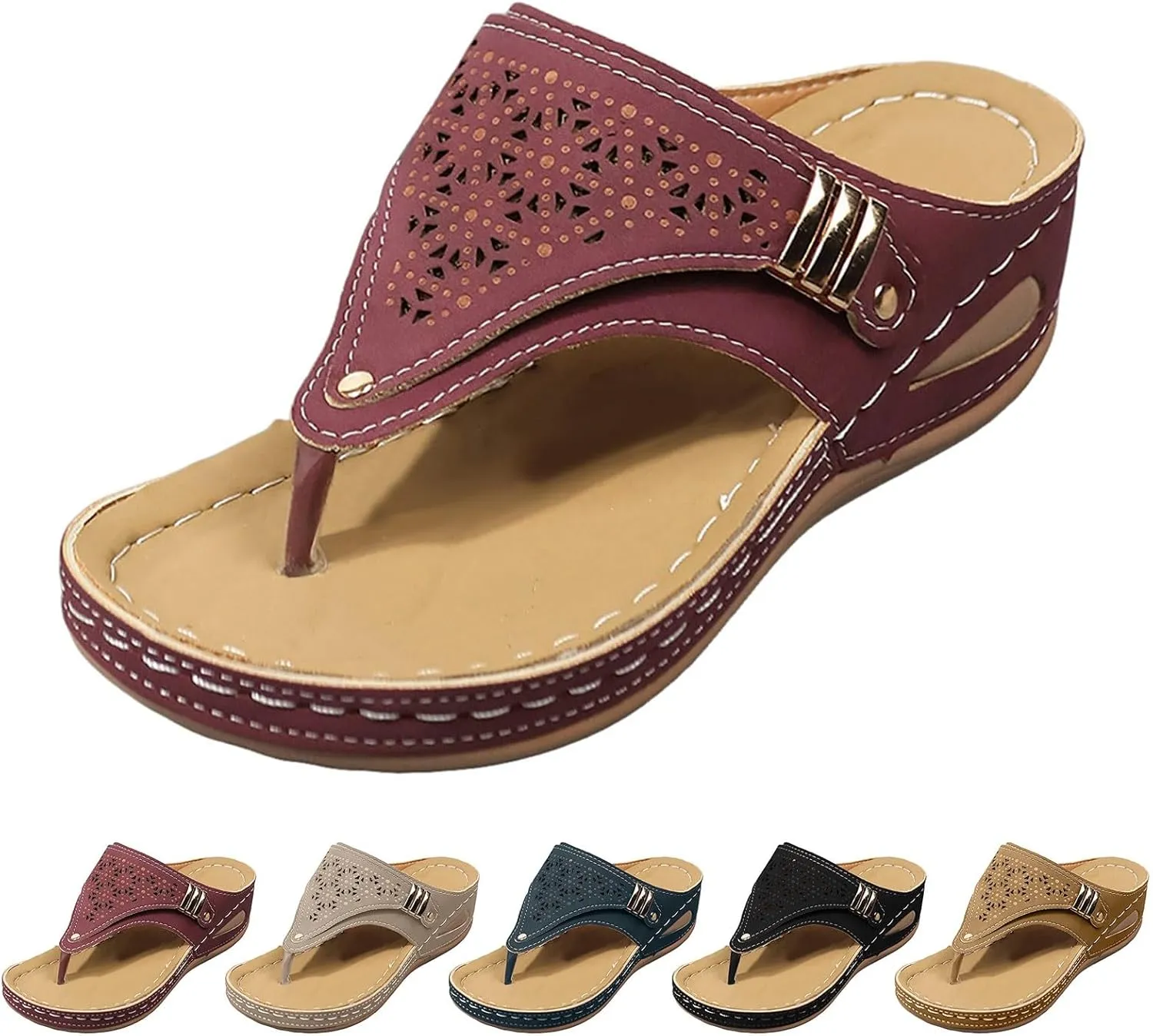 ZSpzx Women's Slide Sandals,Orthopedic Wedge Sandals for Women Dressy Summer 2025 Foot Arch Support Flip Flops Casual Slip on Sandals Beach Plantar Fasciitis Sandals Comfortable Outdoor Walking Shoes
