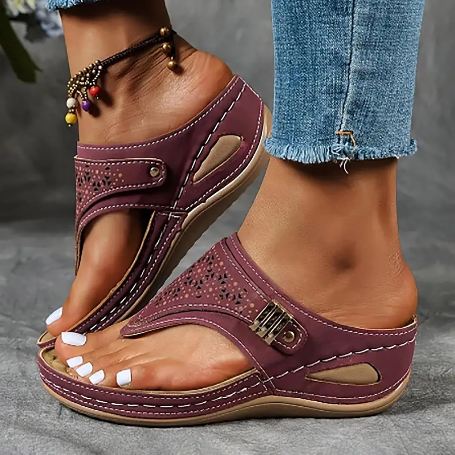 ZSpzx Women's Slide Sandals,Orthopedic Wedge Sandals for Women Dressy Summer 2025 Foot Arch Support Flip Flops Casual Slip on Sandals Beach Plantar Fasciitis Sandals Comfortable Outdoor Walking Shoes