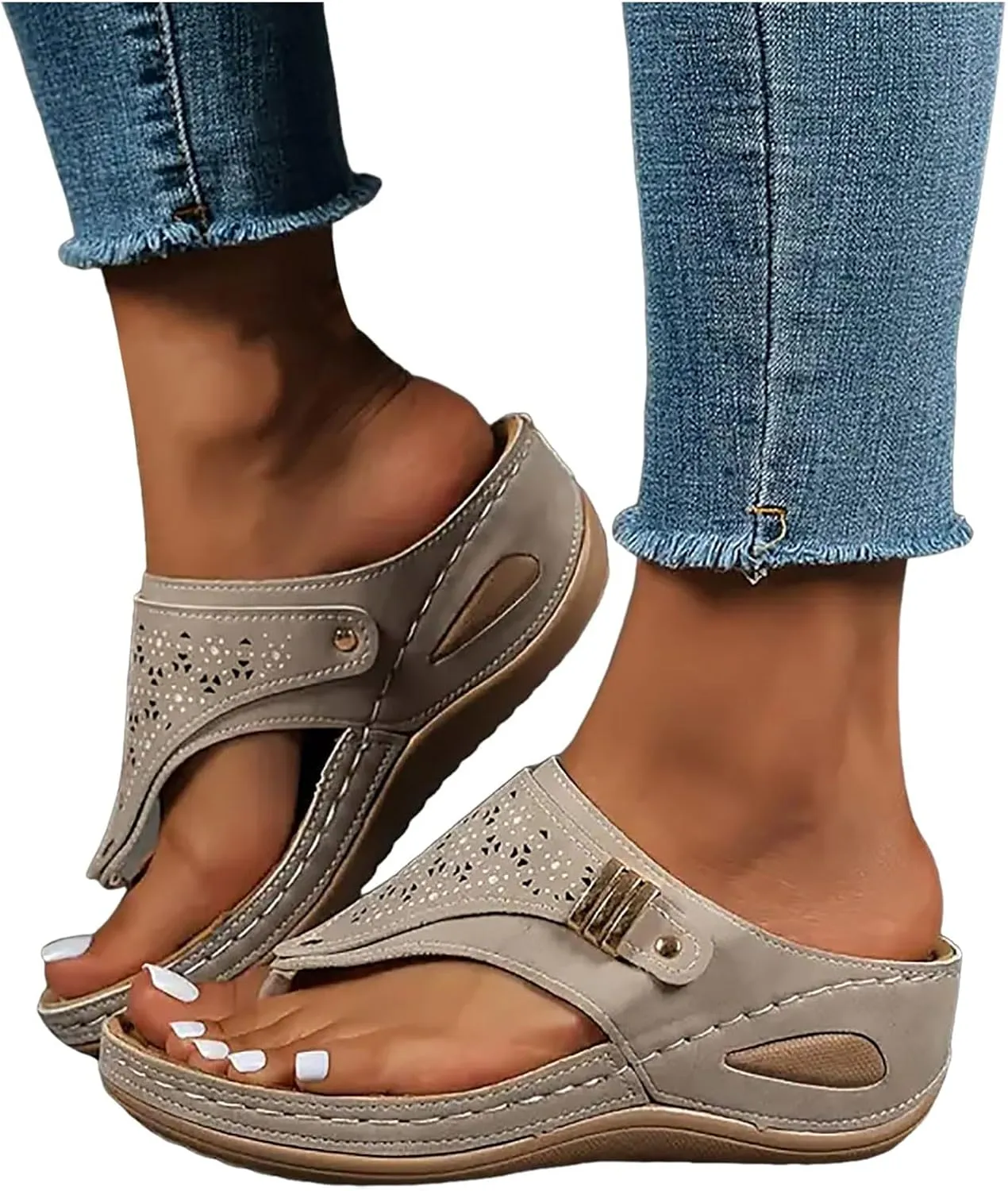 ZSpzx Women's Slide Sandals,Orthopedic Wedge Sandals for Women Dressy Summer 2025 Foot Arch Support Flip Flops Casual Slip on Sandals Beach Plantar Fasciitis Sandals Comfortable Outdoor Walking Shoes