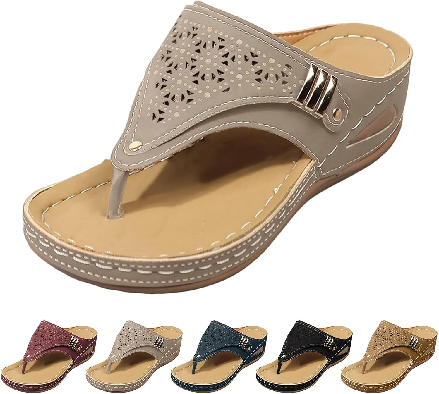 ZSpzx Women's Slide Sandals,Orthopedic Wedge Sandals for Women Dressy Summer 2025 Foot Arch Support Flip Flops Casual Slip on Sandals Beach Plantar Fasciitis Sandals Comfortable Outdoor Walking Shoes