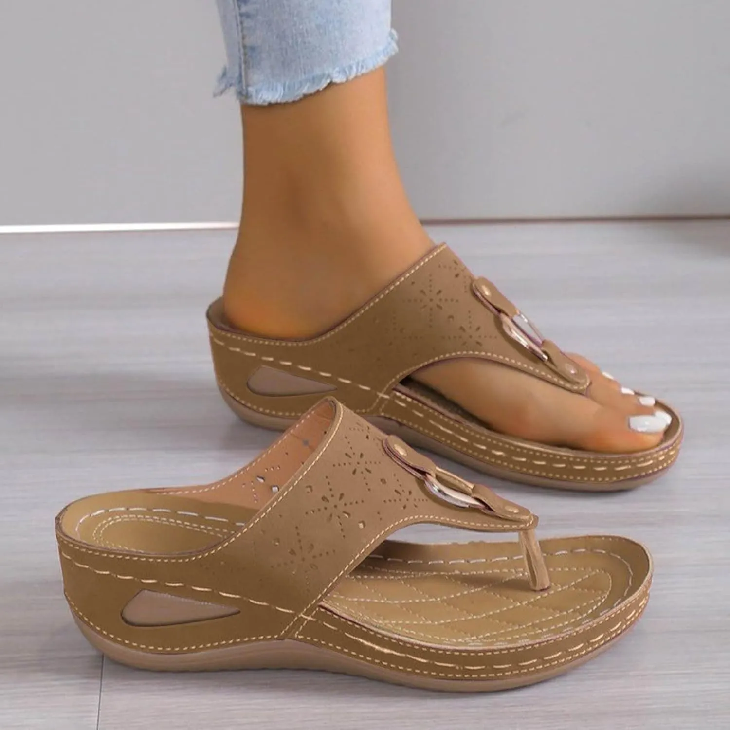 ZSpzx Women's Slide Sandals,Wedge Sandals for Women 2025 Dressy Summer Open Toe Slip on Sandalias Comfortable Slides Slippers Metal Lightweight Memory Foam Plantar Fasciitis Walking Beach Shoes