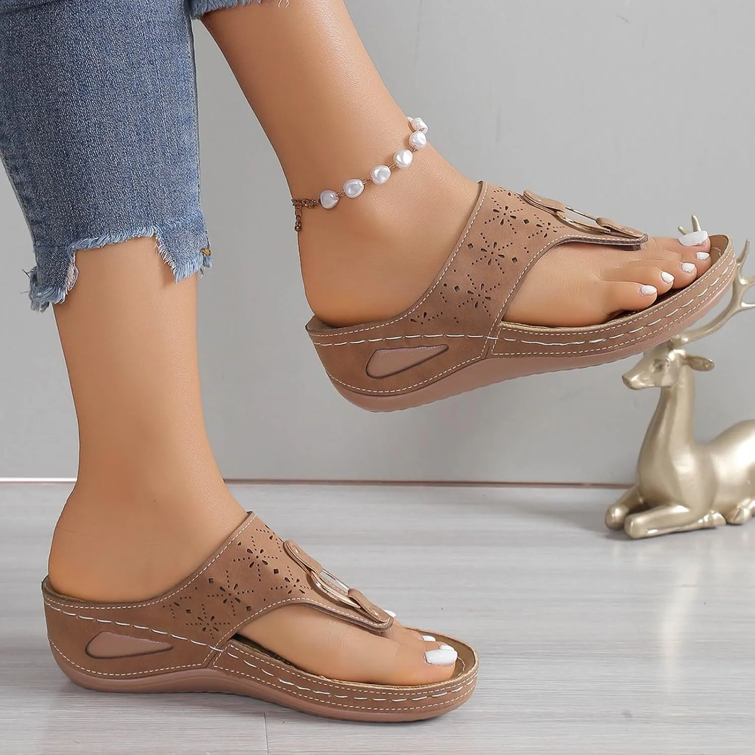 ZSpzx Women's Slide Sandals,Wedge Sandals for Women 2025 Dressy Summer Open Toe Slip on Sandalias Comfortable Slides Slippers Metal Lightweight Memory Foam Plantar Fasciitis Walking Beach Shoes