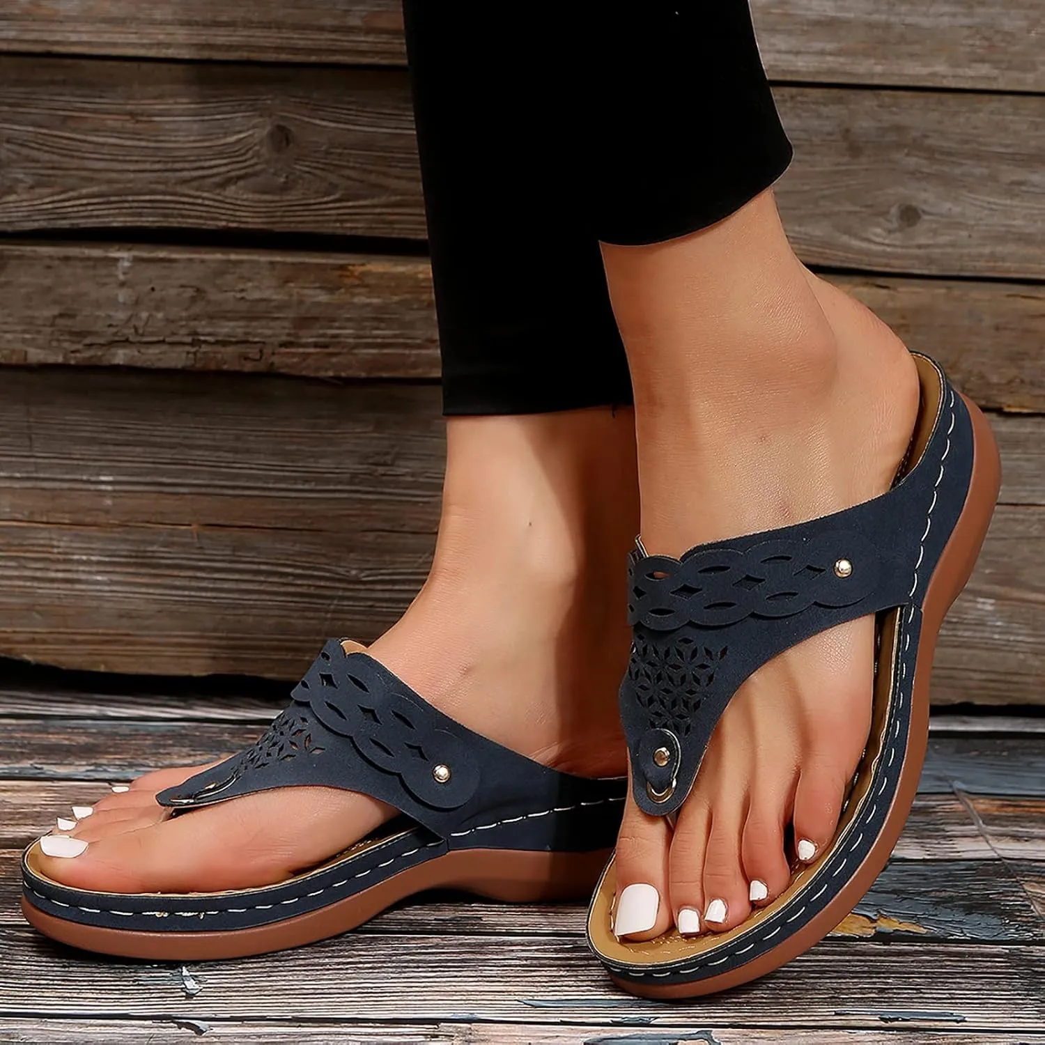 ZSpzx Women's Slide Sandals,Wedge Sandals for Women 2025 Dressy Summer Orthopedic Sandals Foot Arch Support Orthotic Comfortable Open Toe Flip Flops Casual Slip On Footwear Bunion Walking Shoes
