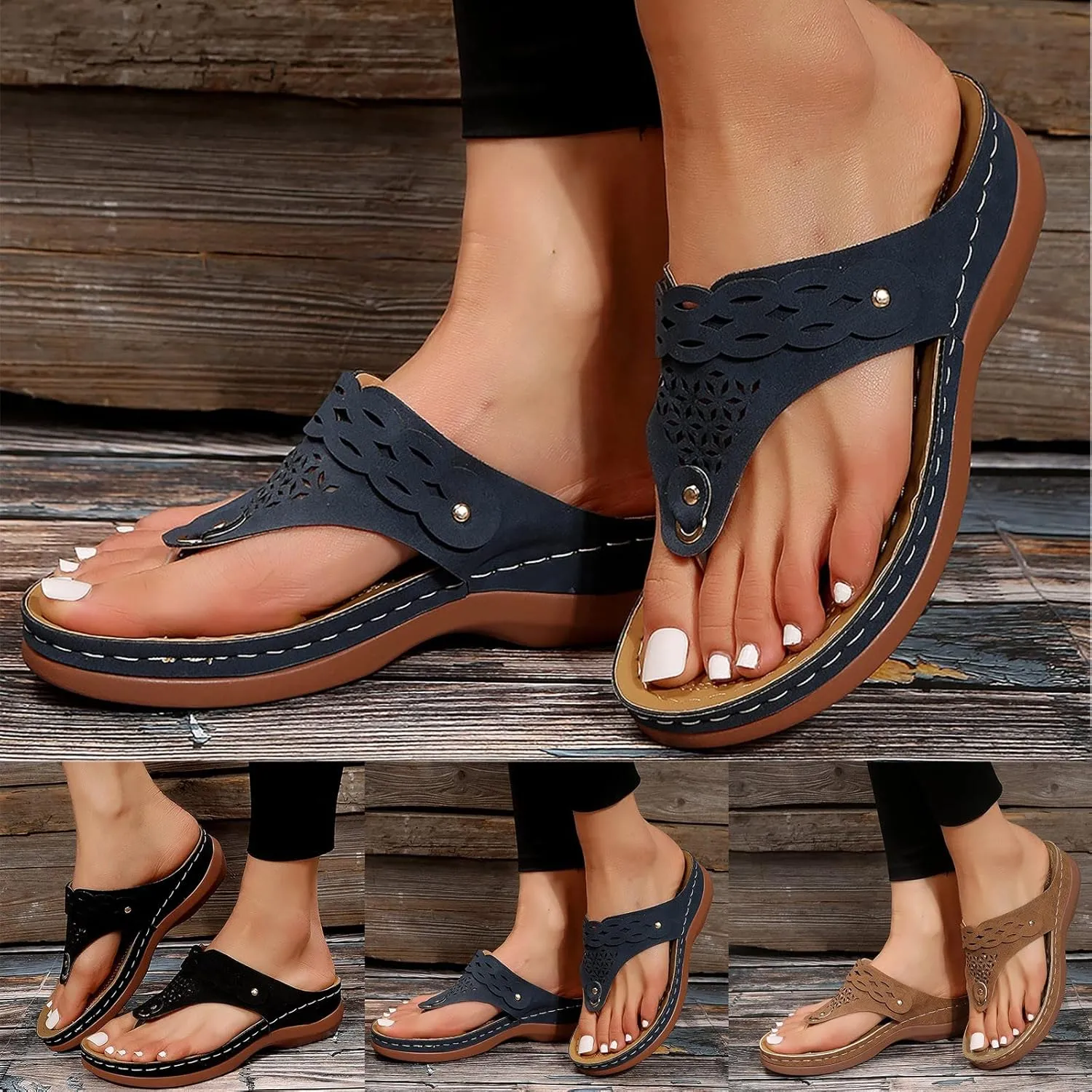 ZSpzx Women's Slide Sandals,Wedge Sandals for Women 2025 Dressy Summer Orthopedic Sandals Foot Arch Support Orthotic Comfortable Open Toe Flip Flops Casual Slip On Footwear Bunion Walking Shoes